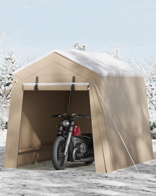 6Ft x 6Ft x 7Ft Motorcycle Storage Shed 200G PE Fabric Cover with Galvanized Steel Frame, Weather-Resistant Portable Garage for Outdoor Bike Protection