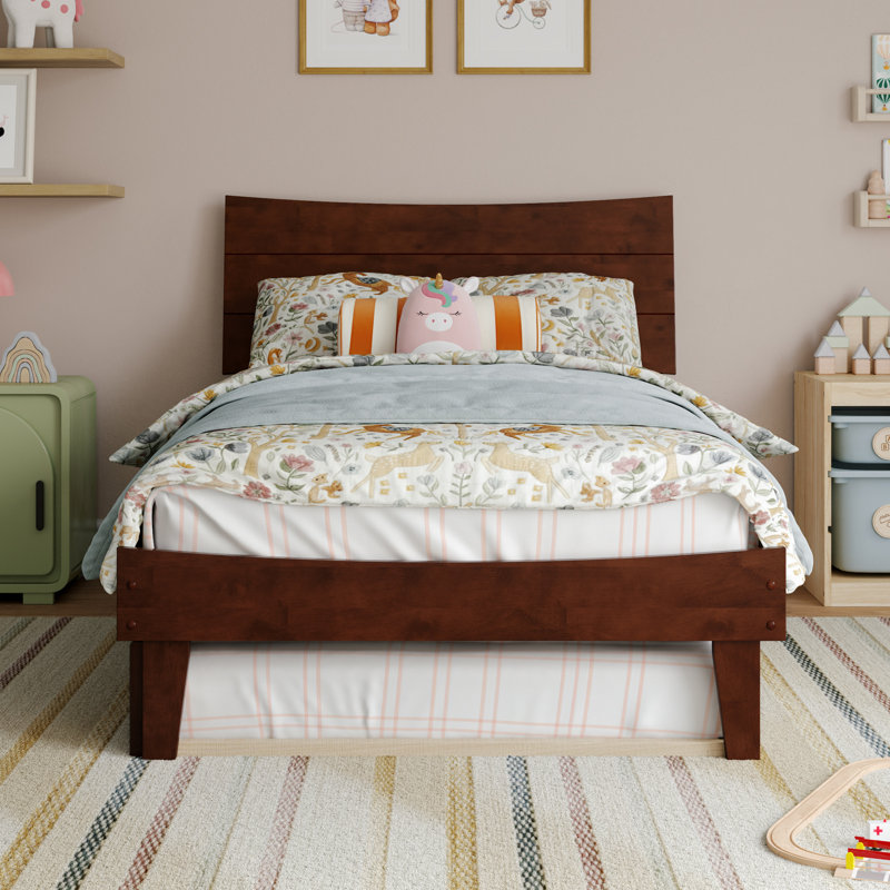 Phoenix Wood Platform Bed with Trundle, Walnut, Twin