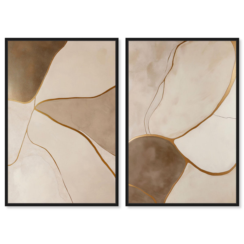 Décoration murale bohème Taupe Terrain Harmony Duo par Art Remedy, cadre noir, 16 x 24, H 25 po x l 17 po, Structure noire
