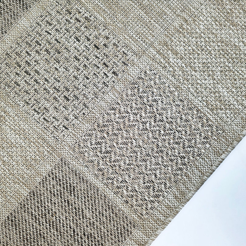 Non Slip Rug Flat Weave Check Kitchen Living Room Carpet, Beige/Taupe/Brown, Rectangle 80 cm x 150 cm