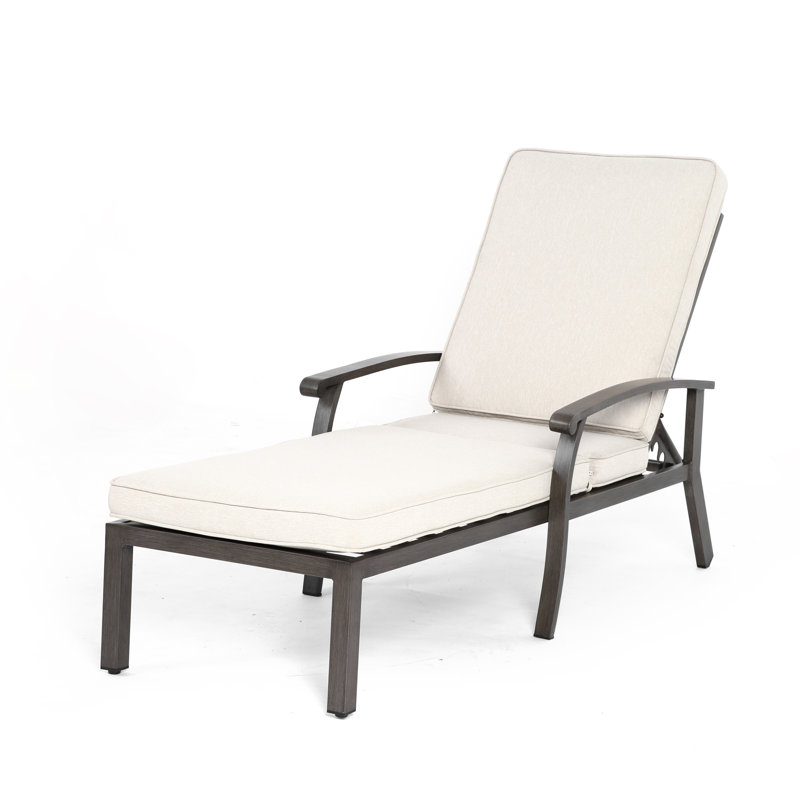 Outdoor Aluminum Chaise Lounge With Cushion, Beige