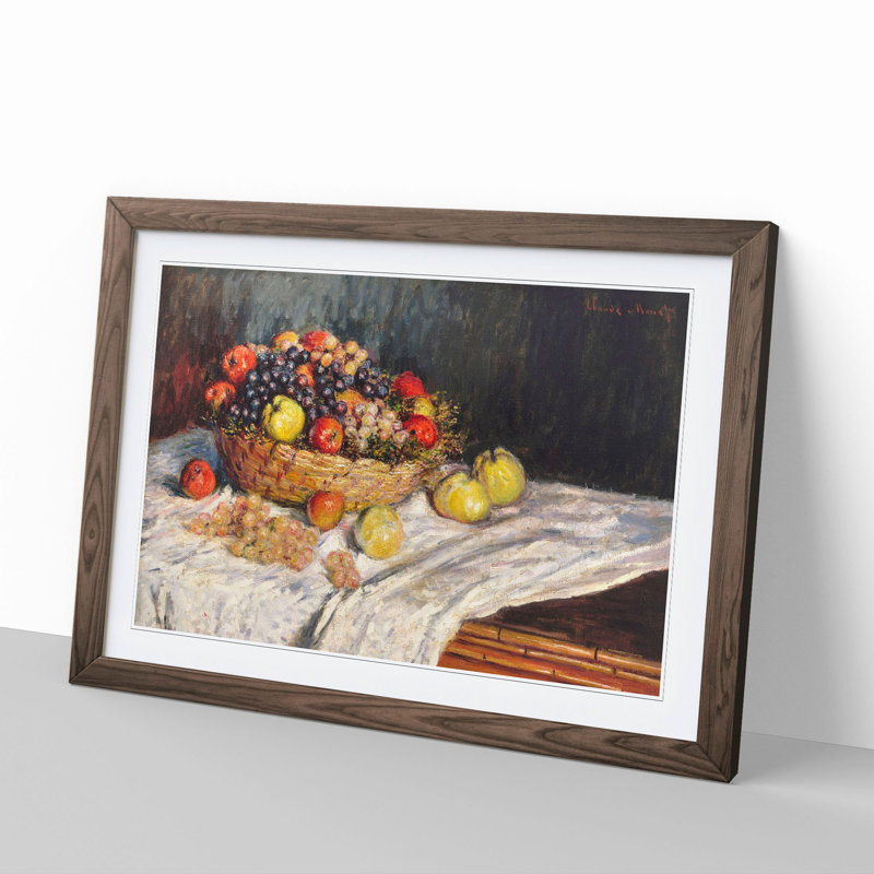Apples and Grapes Vol.2 by Claude Monet - Picture Frame Painting, 48cm H x 65cm W x 2cm D, Walnut Framed