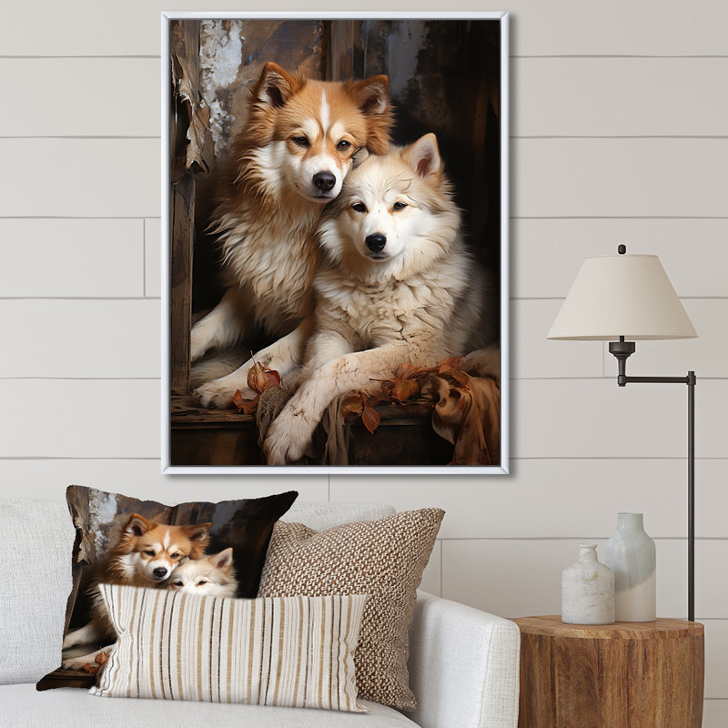 Chien Akita Affection II - impression, Cadre flottant blanc, H 44 po x l 34 po x P 1,5 po