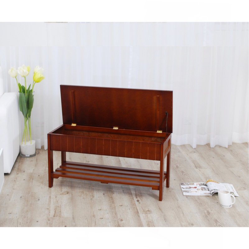 Quality Solid Wood Shoe Bench With Storage, Cherry