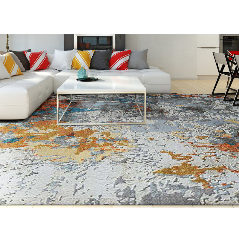 Hand Knotted Abstract Area Rug, Rectangle 4' x 6'