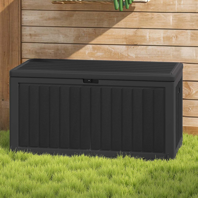 Boîte de rangement verrouillable en résine résistante à l'eau 44 gallons l 90 po, Noir
