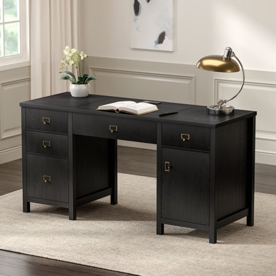 59" Executive Desk With File Drawers Cabinet