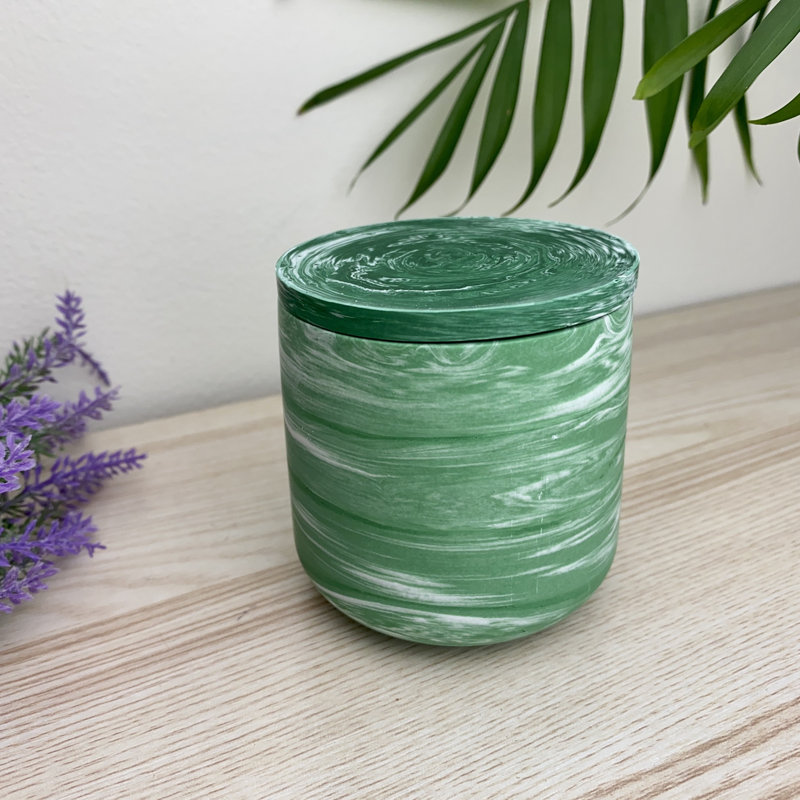 Jesmonite Storage Pot With Lid, Green