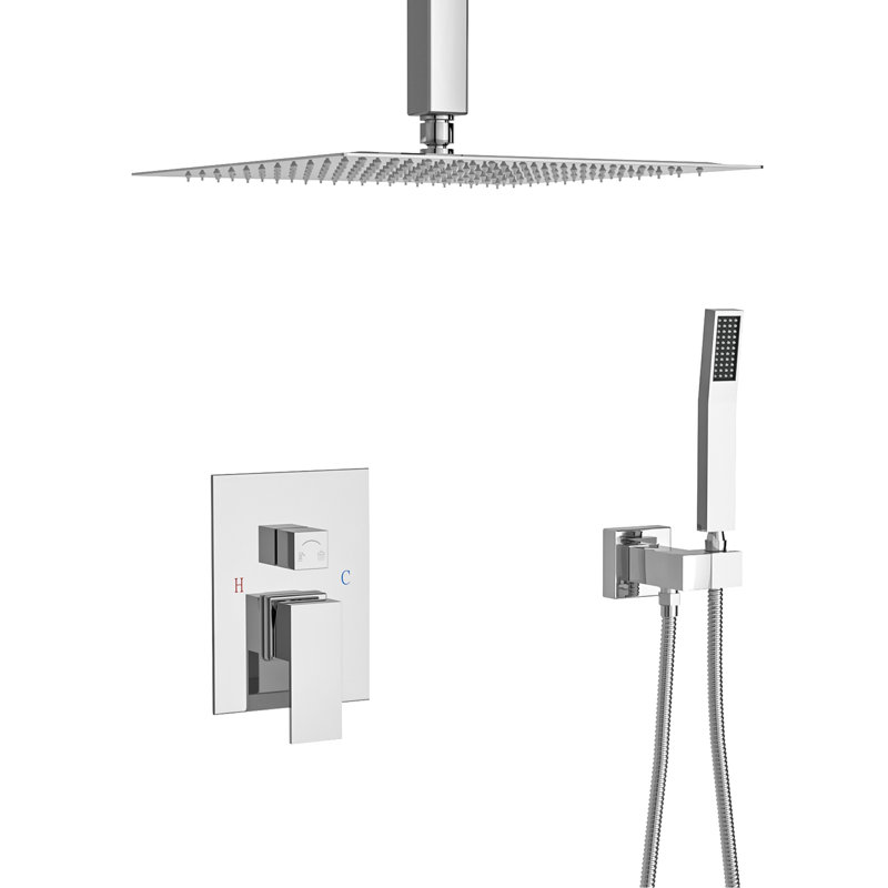 Pomme de douche carrée de 10 pouces - double avec fixation au plafond, à main et à pluie pour un système de montage confortable - valve équilibrée