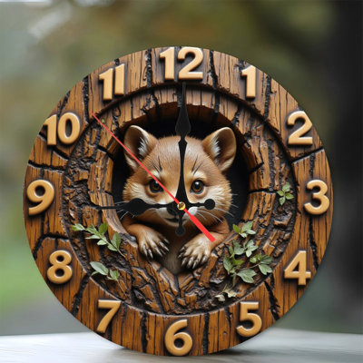 Horloge murale 10 po en MDF rond avec mouvement à quartz silencieux et crochet sans perceuse (piles AA non incluses)