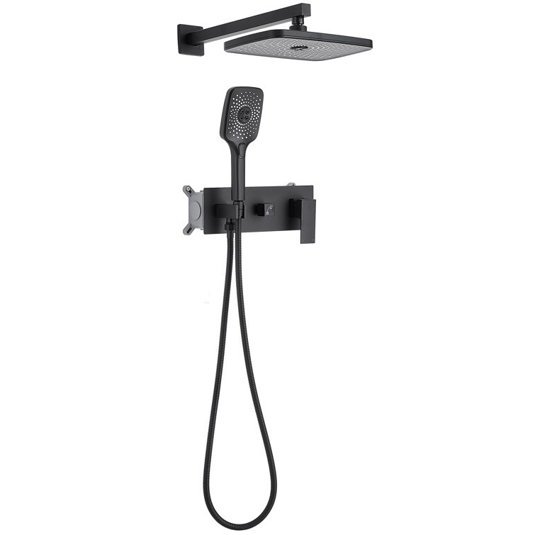 Single-Handle 2-Spray Of Rain Shower Head System Shower Faucet And Handheld Shower Kit In Matte Black(Valve Included)