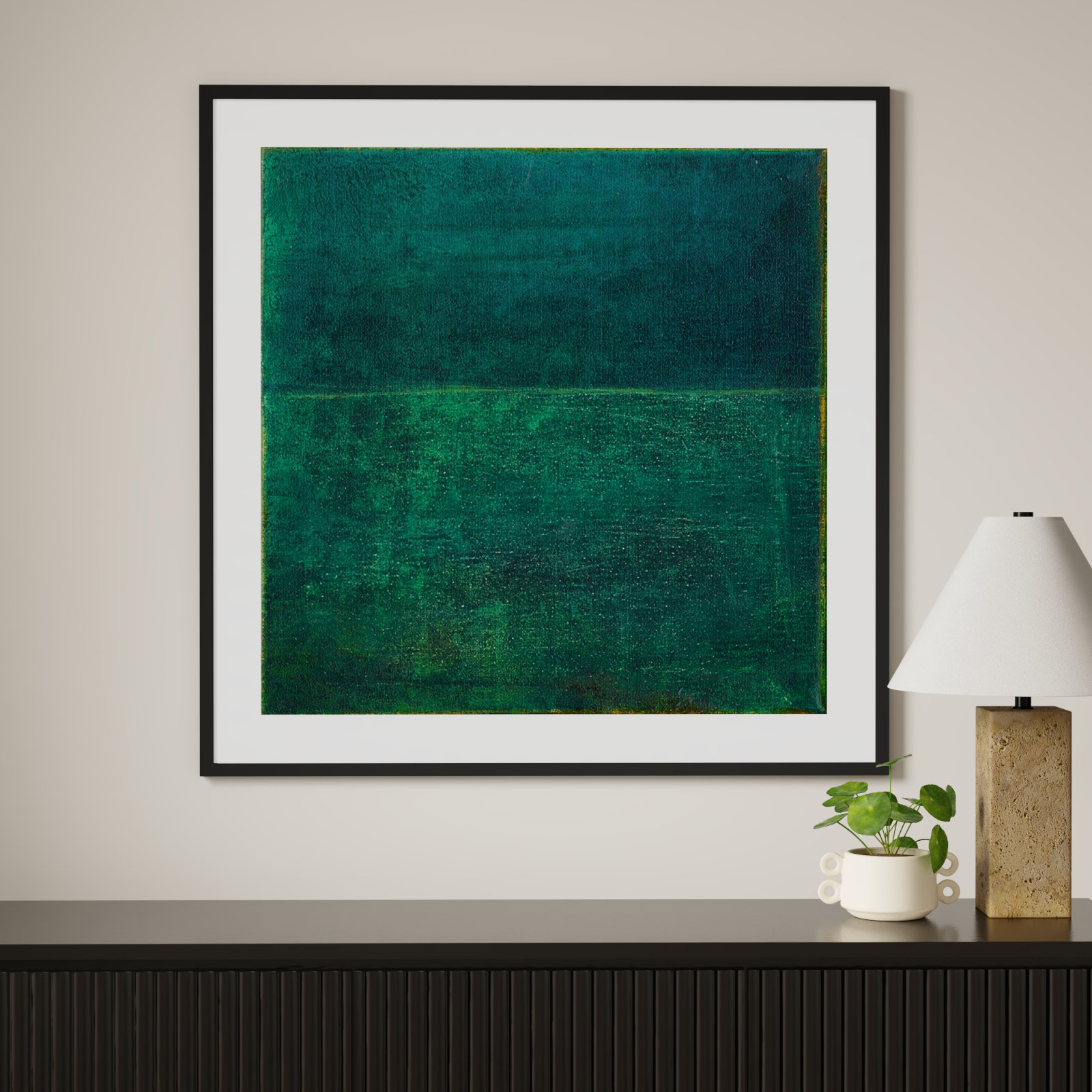 Green Zen I by Jodi Fuchs, Black Framed Paper, 41.12" H x 41.12" W x 0.88" D
