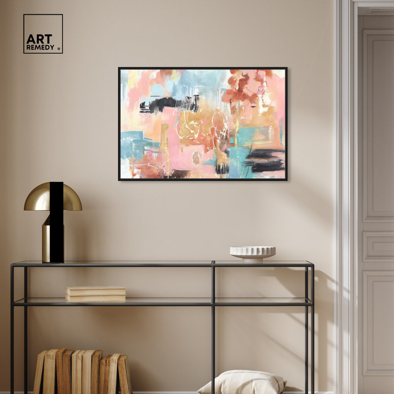 «Doll Memories Abstract Splash Abstract» par Art Remedy, Cadre noir, H 17 po x l 25 po