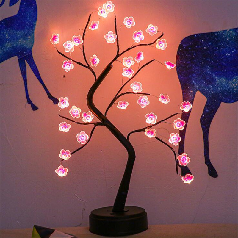 Arbre de fleurs, lumières, branches, lumières en pot, ornements pour veilleuses