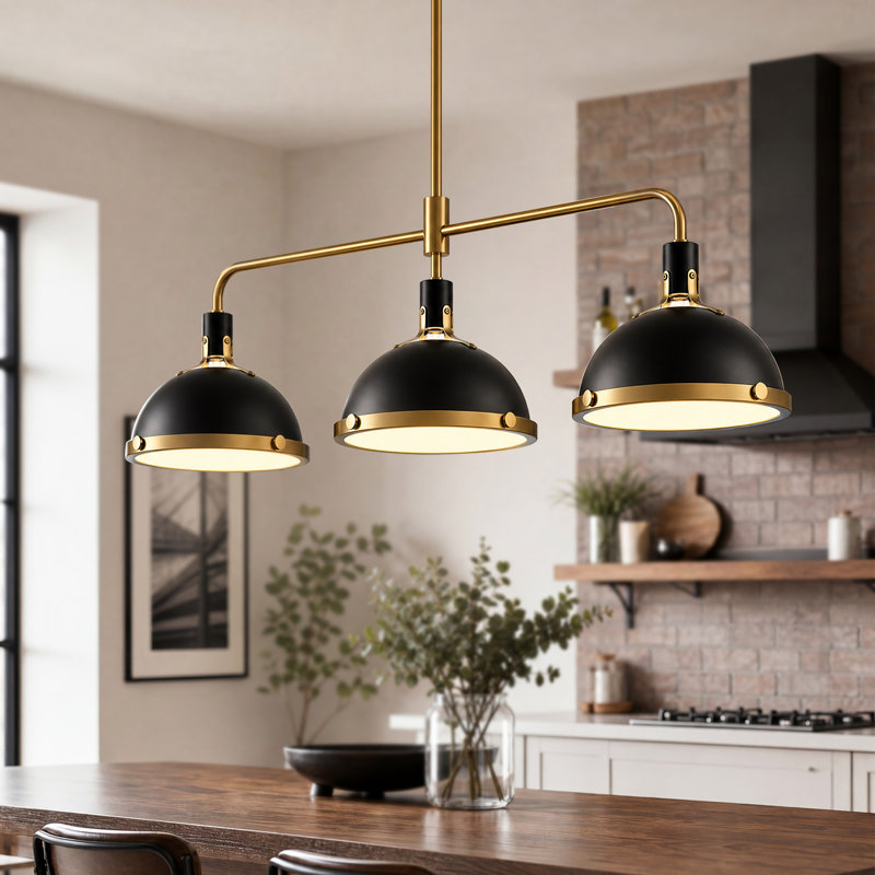 Lysander 3-Light Modern Linear Kitchen Island Pendant with Glass Diffuser, Matte Black