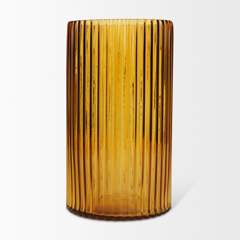 11" Amber Glass Ribbed Cylinder Table Vase, 8.27" H x 5.59" W x 5.59" D, Black