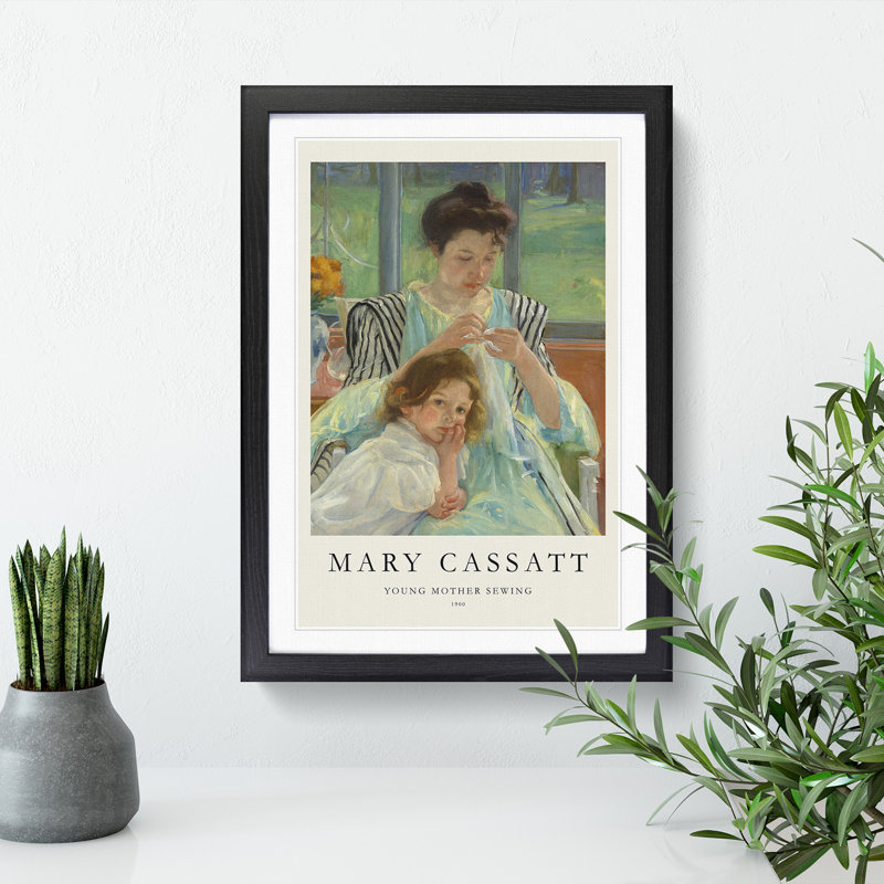 FRM-B-1266X Young Mother Sewing by Mary Cassatt - Picture Frame Painting, Black Framed, 65cm H x 48cm W x 2cm D