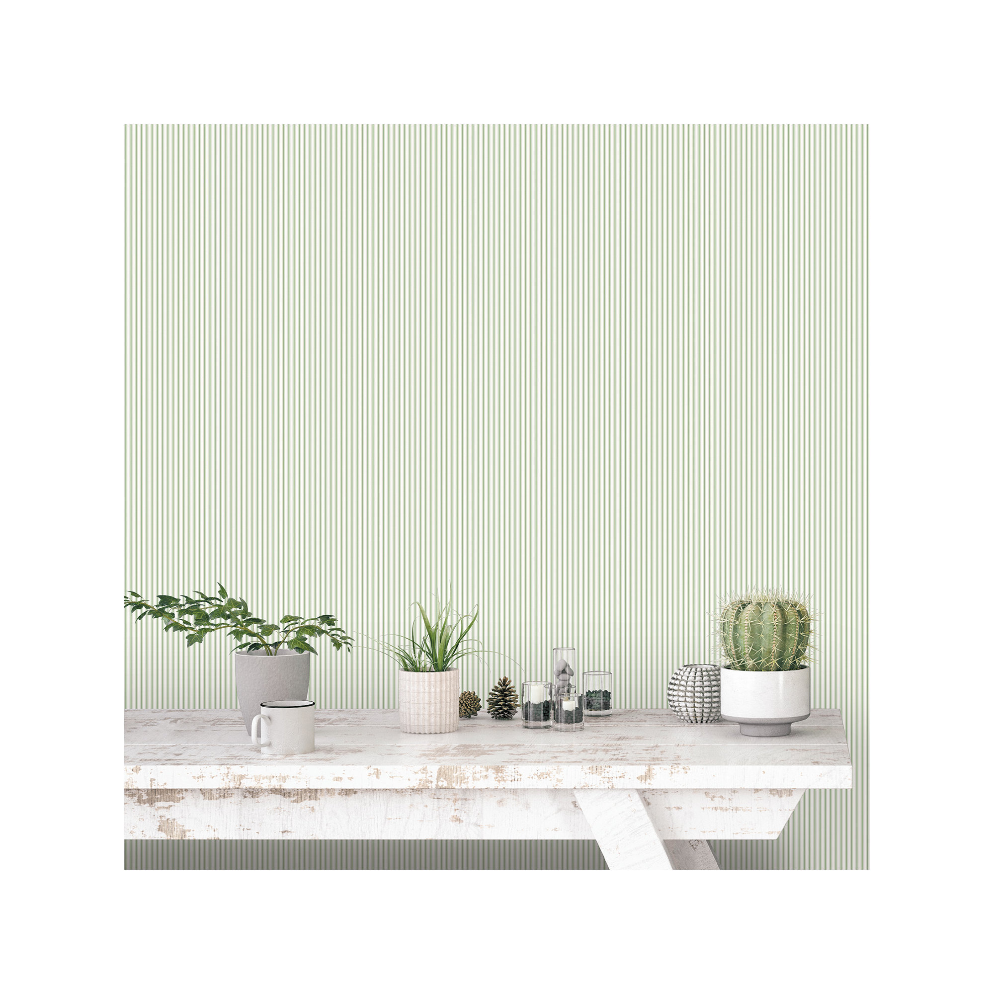 Smart Stripes 3 Ticking Stripe Wallpaper Roll, Green/White