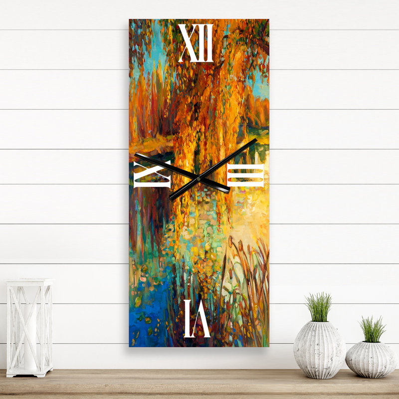 Horloge murale Orange Autumn Forest - Lake House, Grand