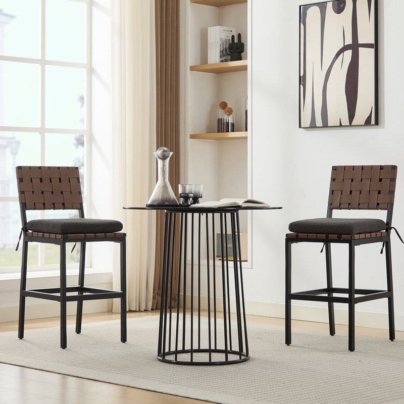 Counter height bar stools upholstered 26'' with Metal Frame, Brown