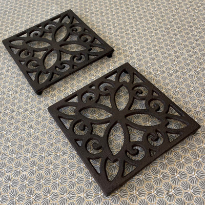 Agate Ceramic Jute Leather Crystal Square Round 2 Piece Trivet Set