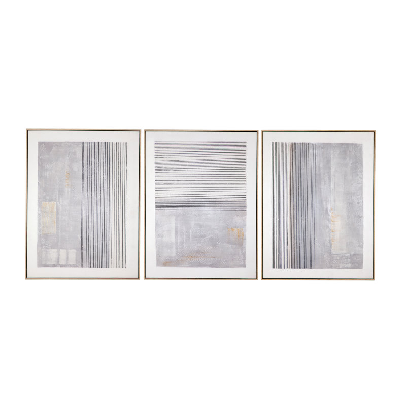 Razi Set of 3 Minimalist Neutral Canvas Wall Art with Light Wood Frames