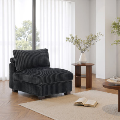 Upholstered Gray Faux Rabbit Fur Flannel Armless Chair with Pillow Back, Single Chair Module Part For Sectional Sofa