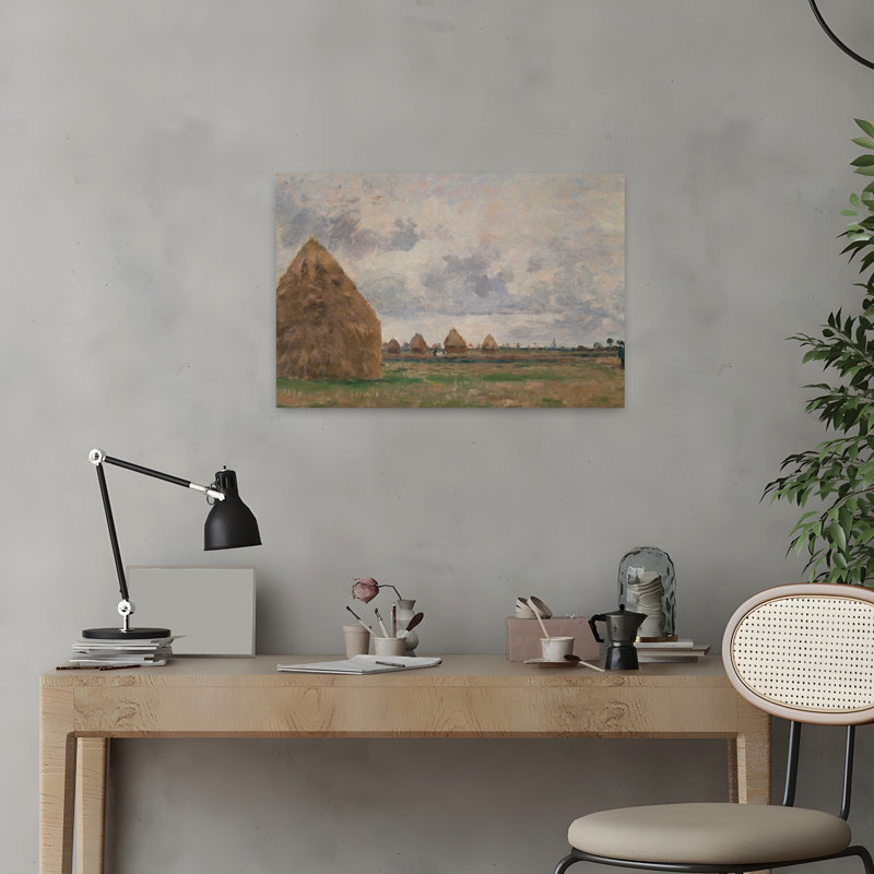 Paysage avec meules de foin, 1873, impression d'art mural d'architecture paysagère contemporaine impressionniste