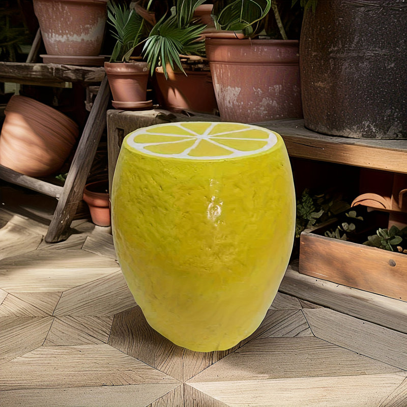 Tabouret jaune citron, surdimensionné en résine, table d'appoint