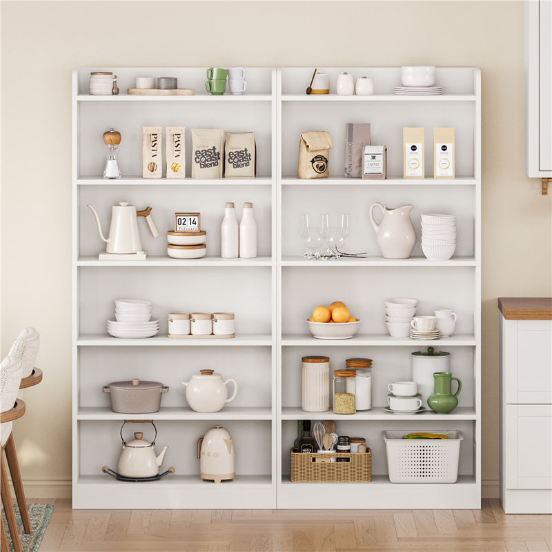 Bibliothèque moderne simple 6 pièces avec compartiment supérieur ouvert H 63 po x l 24 po 2 pièces, Blanc