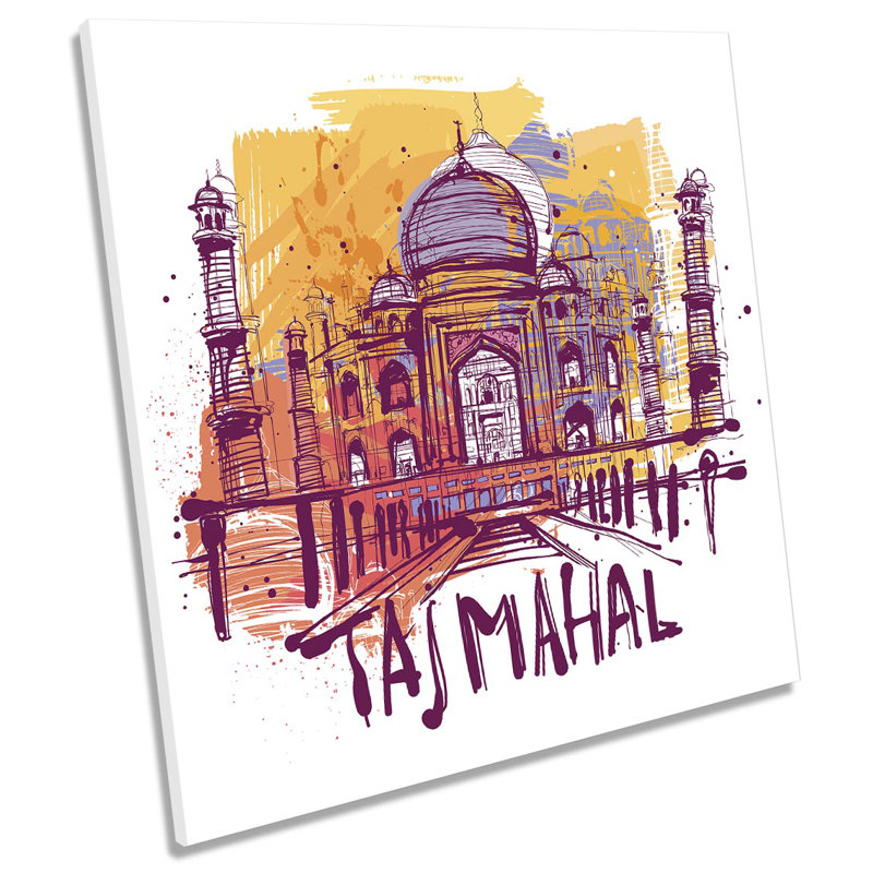 Taj Mahal India Abstract Picture CANVAS WALL ART Square Print Orange, 91.4cm H x 91.4cm W x 4cm D