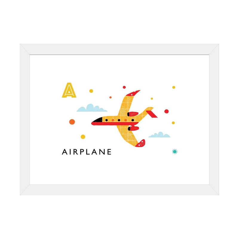 A is for air plane - impression d'art graphique, Blanc, H 16 po x l 24 po x P 1 po, Papier encadré blanc