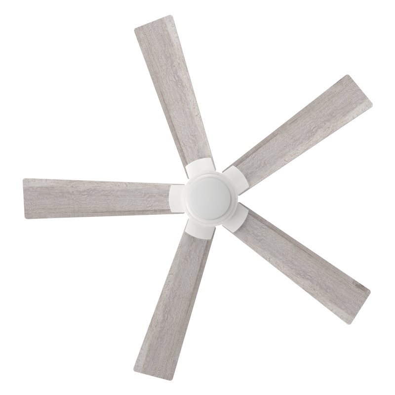 52 Inches White Flush-Mount DC Motor Ceiling Fan with Light, Remote Control, White, Light Wooden Pattern