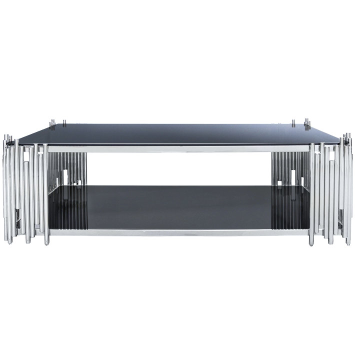 Fortney Glass Top Coffee Table, Polished Silver