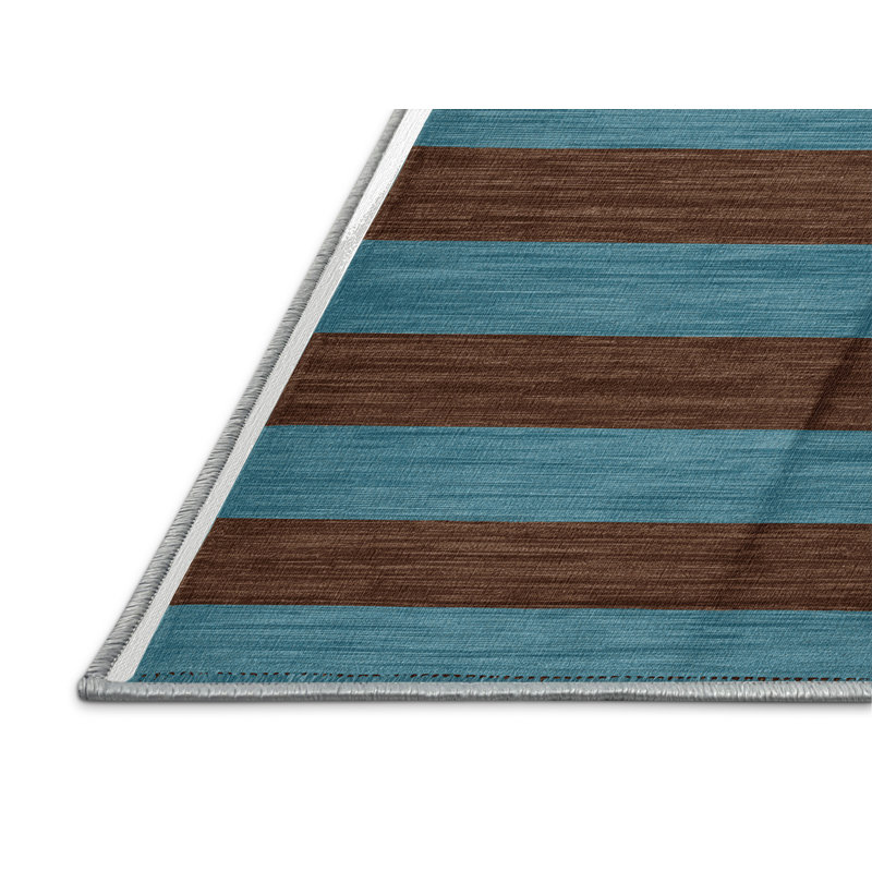Tapis bleu à rayures horizontales lavable à la machine, Tapis de couloir 2 pi x 4 pi