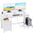  Computer Desk 47 in. with Power Outlets Gaming Desk with Drawer, 2 Monitor Stands, White/Rustic Brown-769535441-769535446