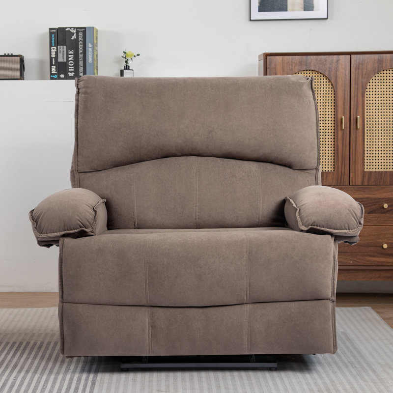 Oversized Manual Recliner Chair With Push-Back Mechanism, Plush Fleece Upholstery, And Built-In Massage Pillow, Brown