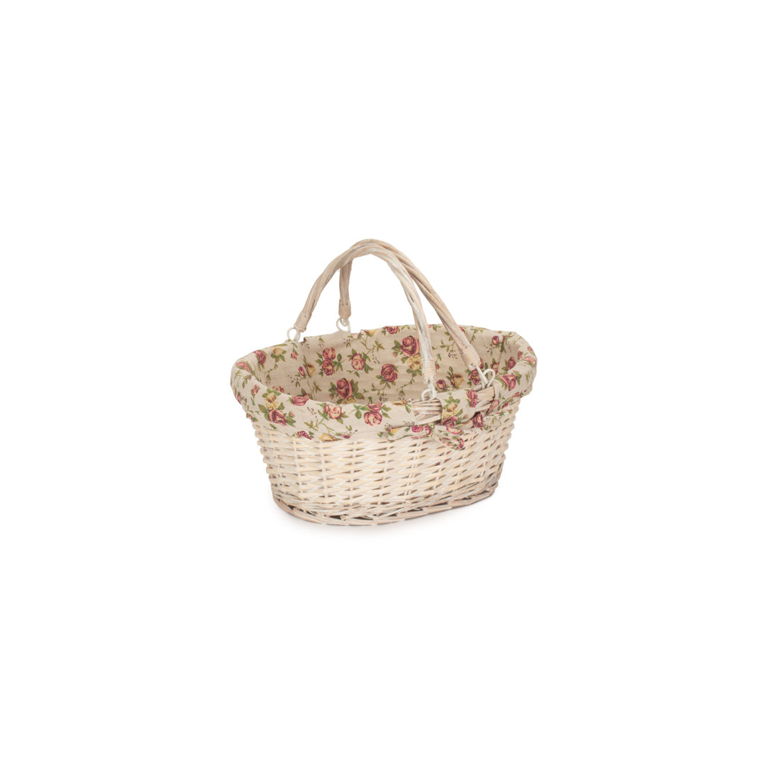 Wicker Swing Handle Shopping Basket with Garden Rose Lining