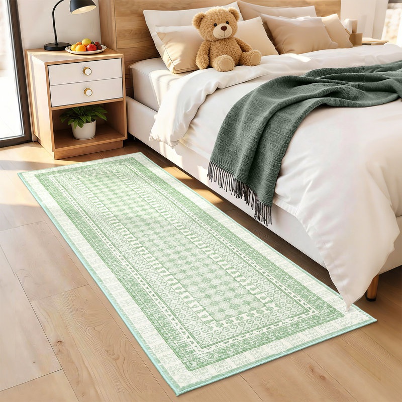 Vintage Oriental Geometric Area Rug, Washable Non-Slip Low-Pile Carpet, Foldable Portable Tribal Print Rug for Living Room, Bedroom, Kitchen, Hallway