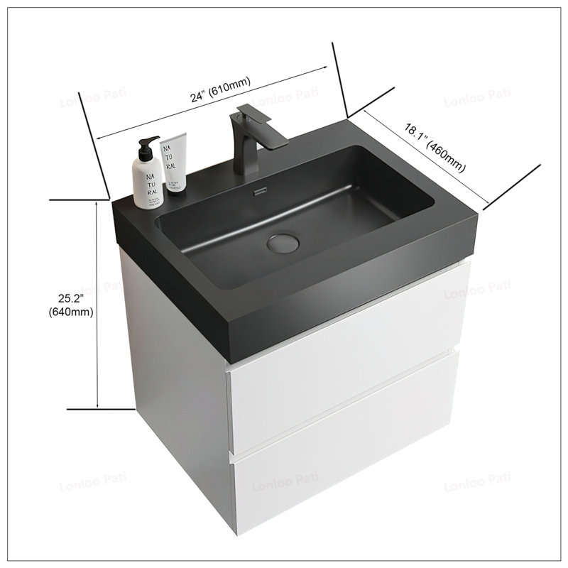 Meuble-lavabo mural 24 po avec lavabo, 24"