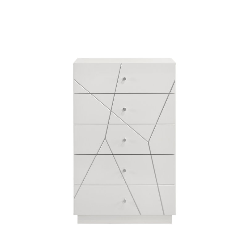 Commode Manhattan - Finition laquée avec motif géométrique et tiroirs spacieux pour rangement moderne - blanc