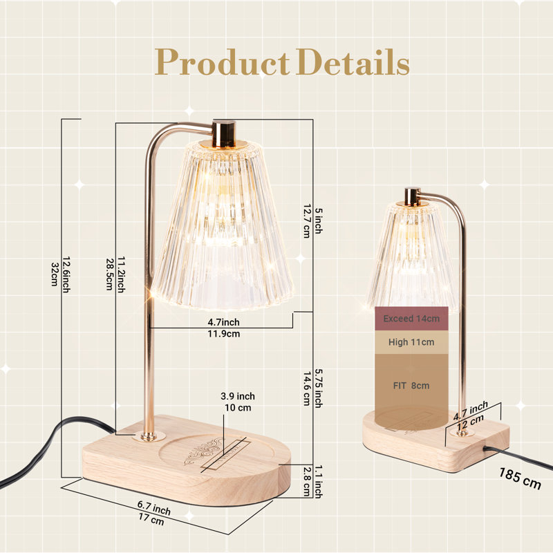 Candle Warmer Lamp with Timer, Dimmable, Adjustable Height - Electric Top Down Melting for All Jar Candles - Home Decor Wax Melter Light (Includes 2 Halogen Bulbs)