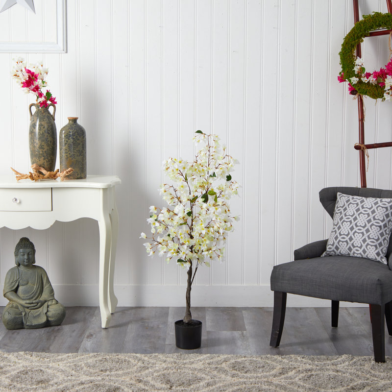 Arbre à fleurs artificielles, Blanc, H 48 po x l 23 po x P 6 po
