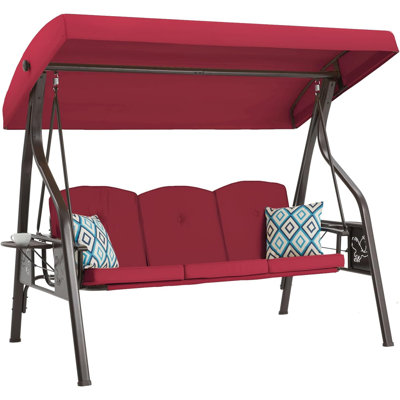 Manhattan Porch Swing w/Rotatable Canopy, 2 in 1 Patio Swing Bed and Swing Chair