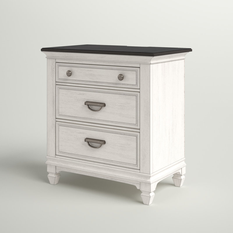 Traditional White and Charcoal 3-Drawer Nightstand