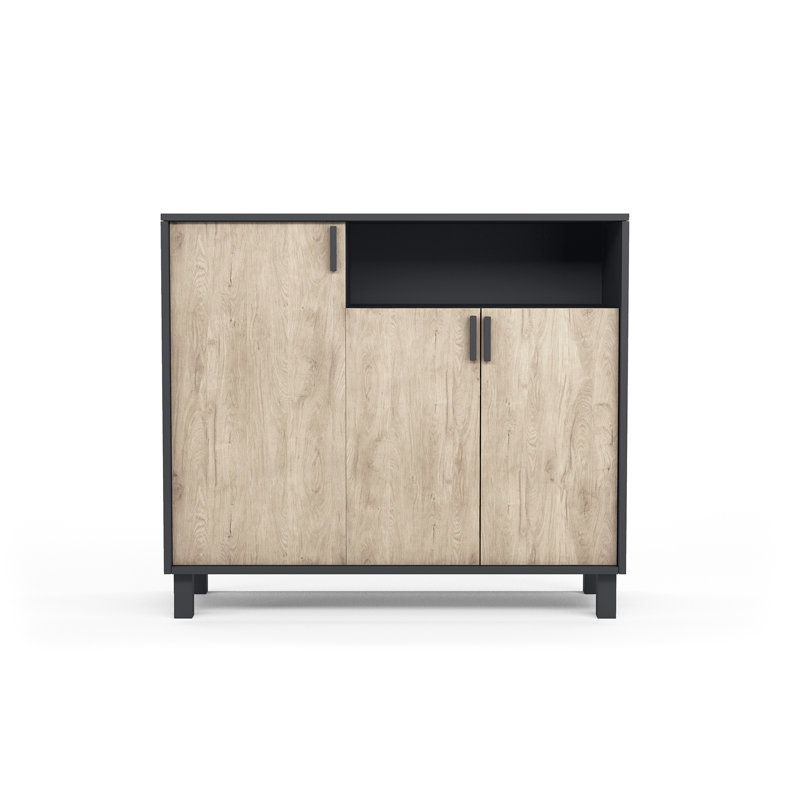 16 Pair Shoe Storage Cabinet, Graphite Light Oak