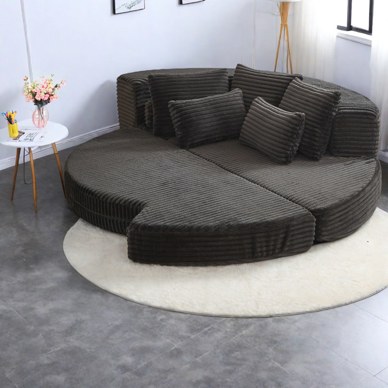 Canapé-lit 2 en 1 en velours côtelé de 2,5 cm, fauteuil inclinable semi-circulaire moderne pour la maison