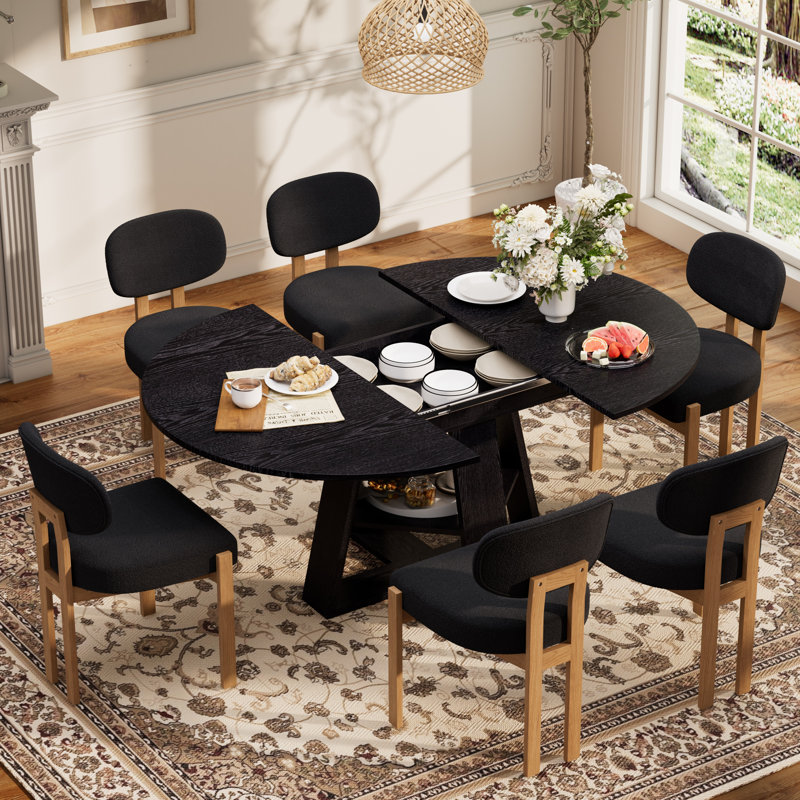 Ensemble de salle à manger multifonctionnel extensible de 43,3 po à 59 po avec tablette de rangement et chaises en tissu de chenille, table de salle à manger familiale peu encombrante