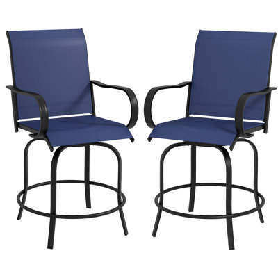 Tabourets de bar d'extérieur avec accoudoirs, ensemble de 2 chaises de patio pivotantes à 360 °
