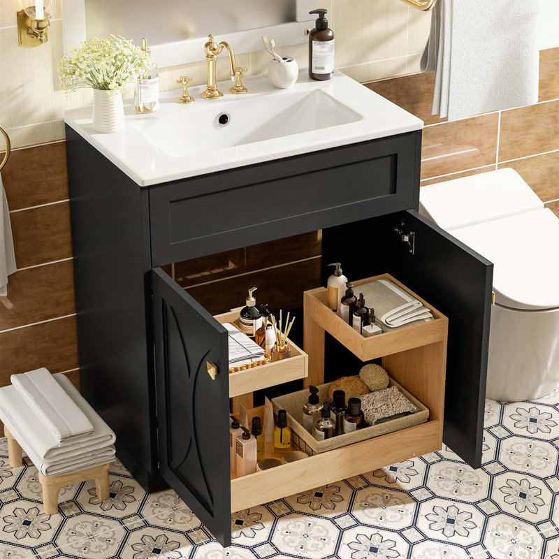 Meuble-lavabo sophistiqué avec lavabo en céramique et capacité de rangement abondante, Noir